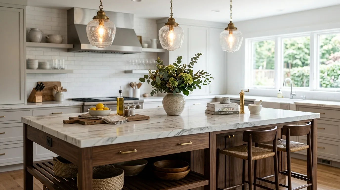 Let the stools reinforce the room overall style inspiration for a kitchen with an island.
